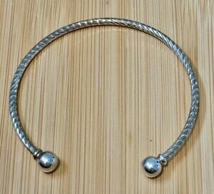 Vintage Sterling Silver Twisted Textured Torque Cuff Bracelet Ball Ends 14g